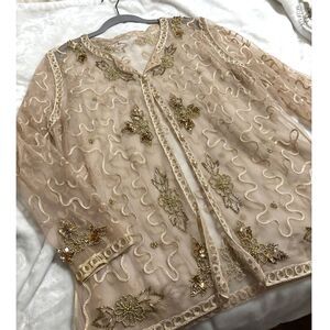 Sheer Beaded Embroidered Mesh Topper Women Vintage Coquette Fairycore NYE Floral